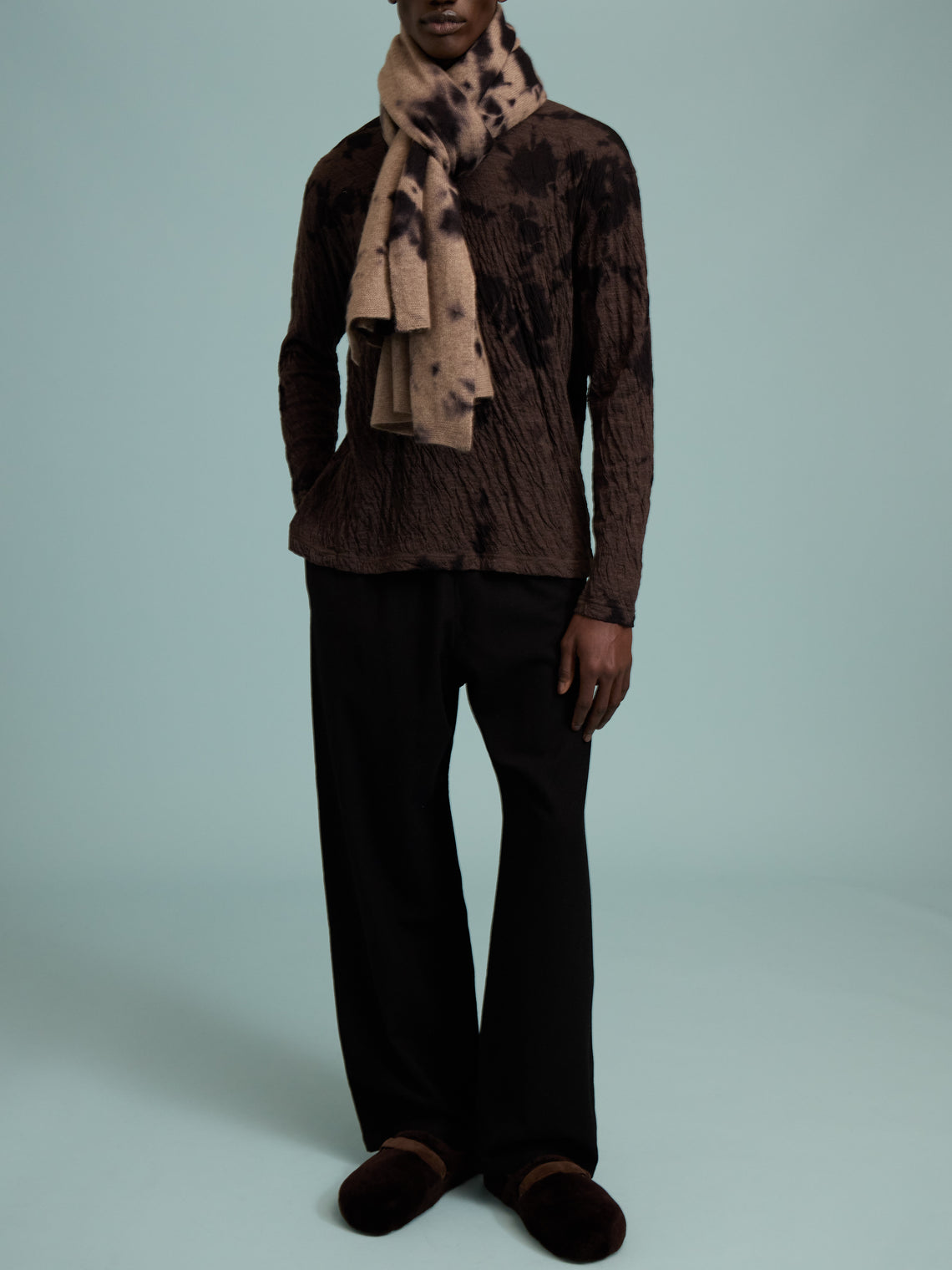 Suzusan - Shibori Cashmere Shawl - Black - ABASK