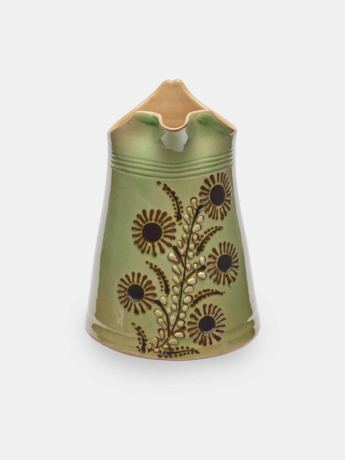 Poterie d’Évires - Flowers Hand-Painted Ceramic Petite Milk Jug - Green - ABASK