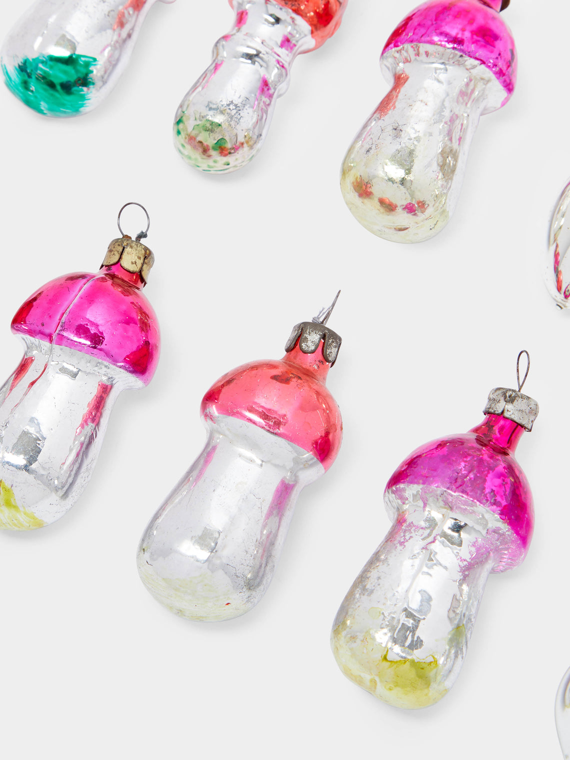 Antique and Vintage - 1950s Mushrooms Glass Small Tree Decorations (Set of 12) -  - ABASK