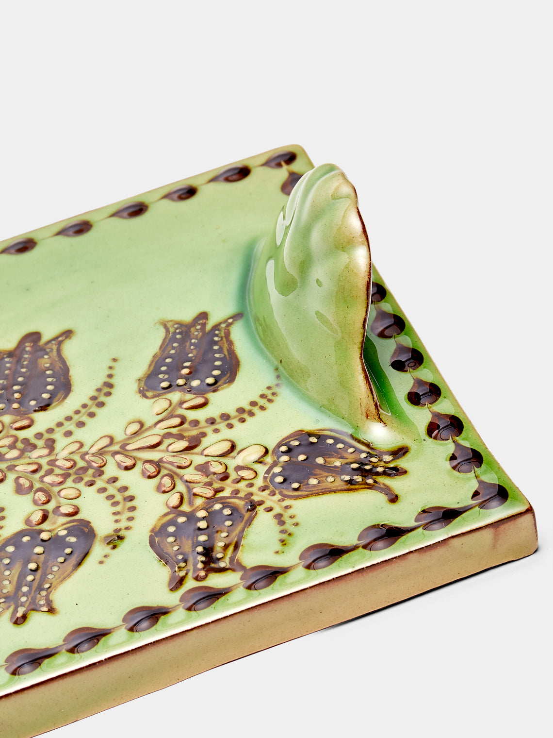 Poterie d’Évires - Flowers Hand-Painted Ceramic Cheese Platter - Green - ABASK