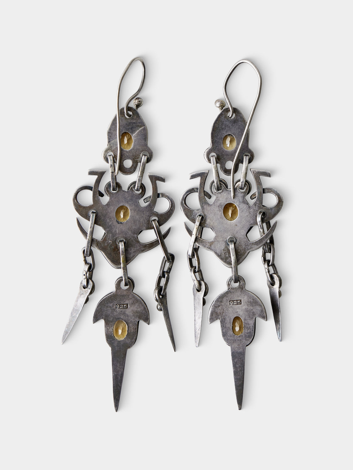 Mahnaz Collection - Vintage Sterling Silver and Citrine Dangle Earrings - Silver - ABASK