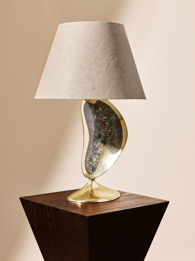 Viya - | Set of 2 | Chilika Brass and Semi-Precious Stone Table Lamps - Brass - ABASK
