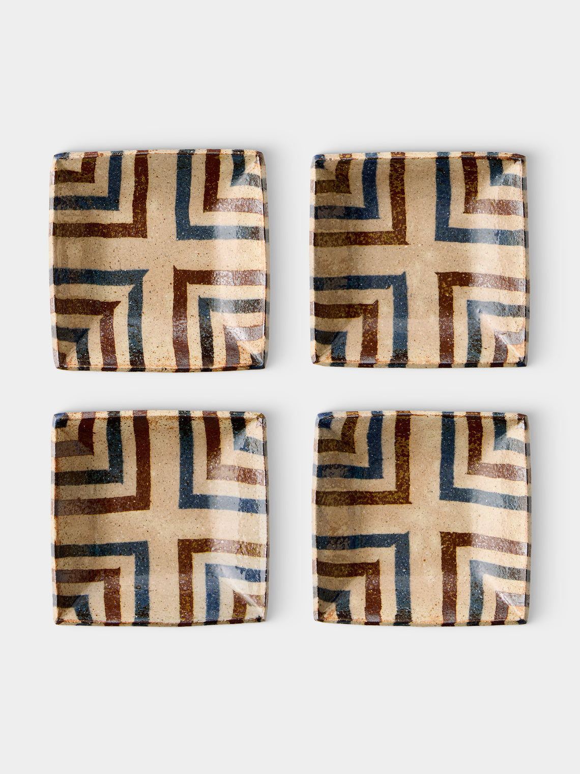 Makidani-gama - Nerikomi Ceramic Square Plates – 5in/13cm (Set of 4) - Multiple - ABASK