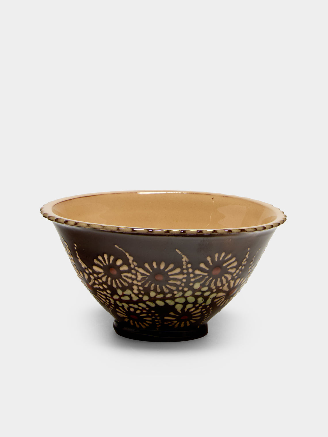Poterie d’Évires - Flowers Hand-Painted Ceramic Petite Fluted Bowls (Set of 6) - Dark brown - ABASK