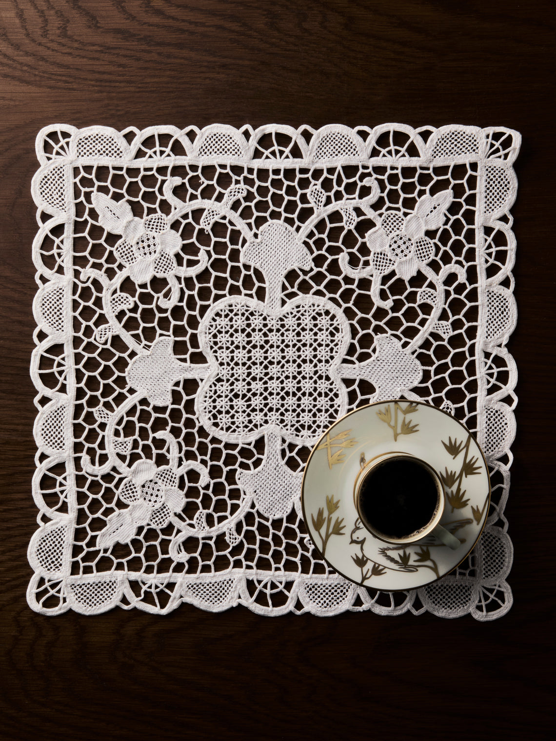 Rolane du Dreuih Creations - Lacework Linen Square Placemats (Set of 4) - Ivory - ABASK
