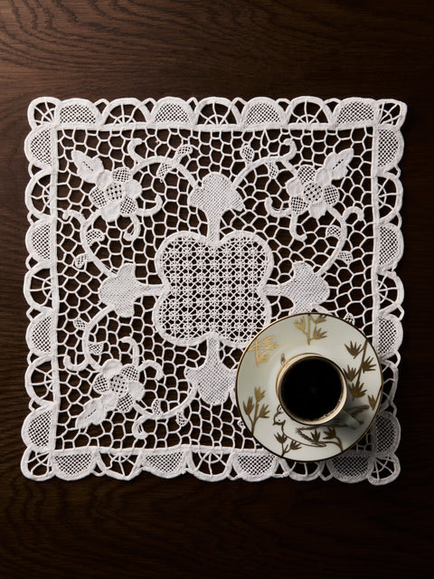 Rolane du Dreuih Creations - Lacework Linen Square Placemats (Set of 4) - Ivory - ABASK