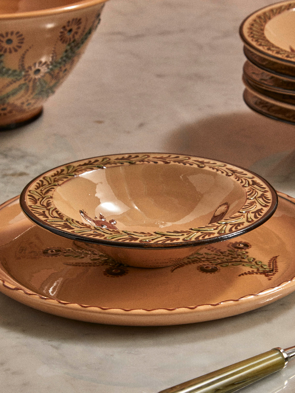 Poterie d’Évires - Animals Hand-Painted Ceramic Breakfast Bowls (Set of 6) - Cream - ABASK