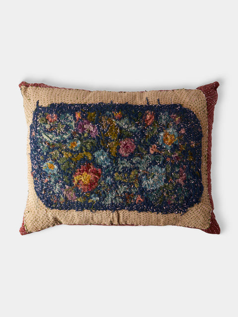 By Walid - 1930s Needlepoint Wool, Linen and Damask Cushion (27.5in/70cm) - Multiple - ABASK - 