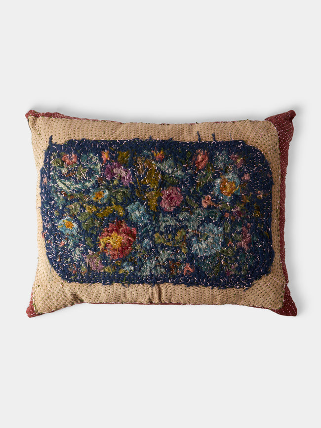 By Walid - 1930s Needlepoint Wool, Linen and Damask Cushion (27.5in/70cm) - Multiple - ABASK - 