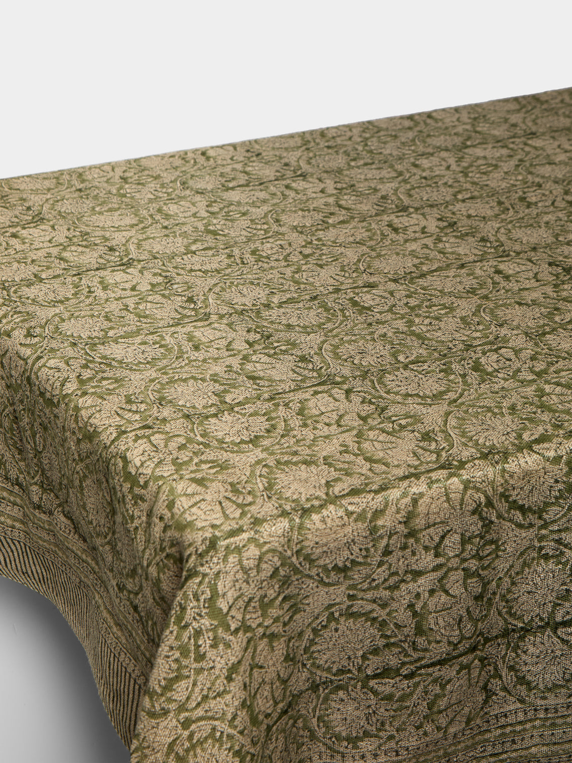 Chamois - Paradise Block-Printed Linen Rectangular Tablecloth - Green - ABASK
