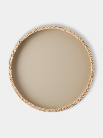 Pigment France - Orsay Leather and Rattan Round Tray (18.5in/46.5cm) - Cream - ABASK - 