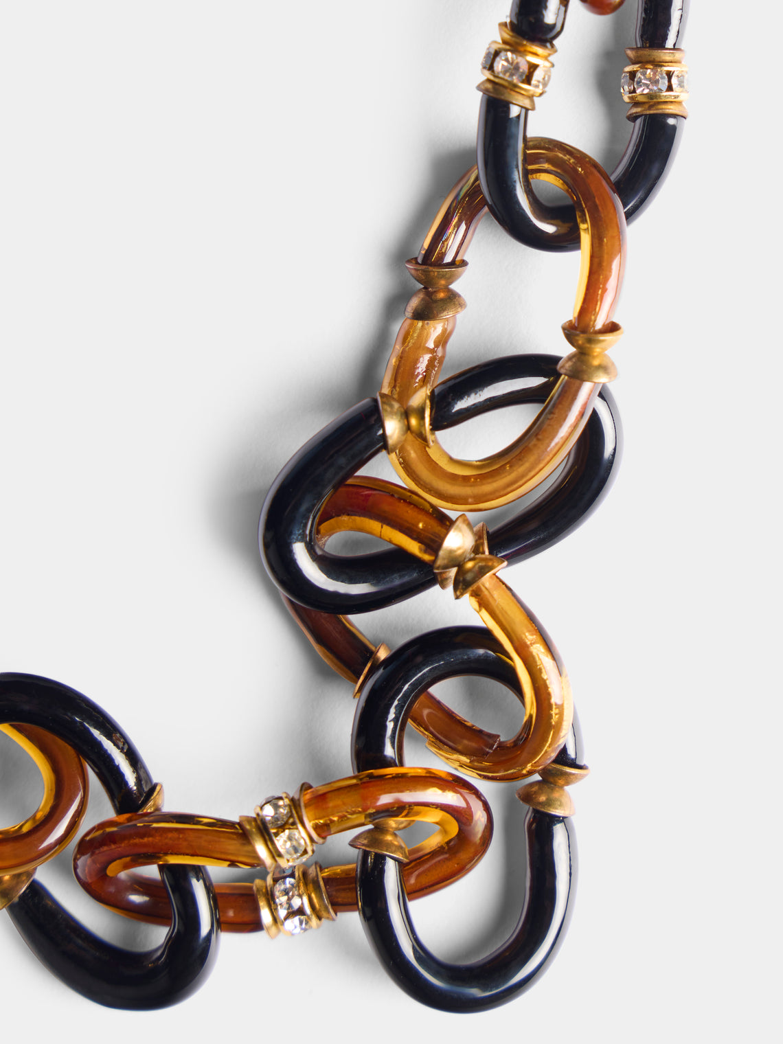 Mahnaz Collection - Vintage 1960s Archimede Seguso Murano Glass, Rhinestone and Gilt Brass Necklace - Brown - ABASK