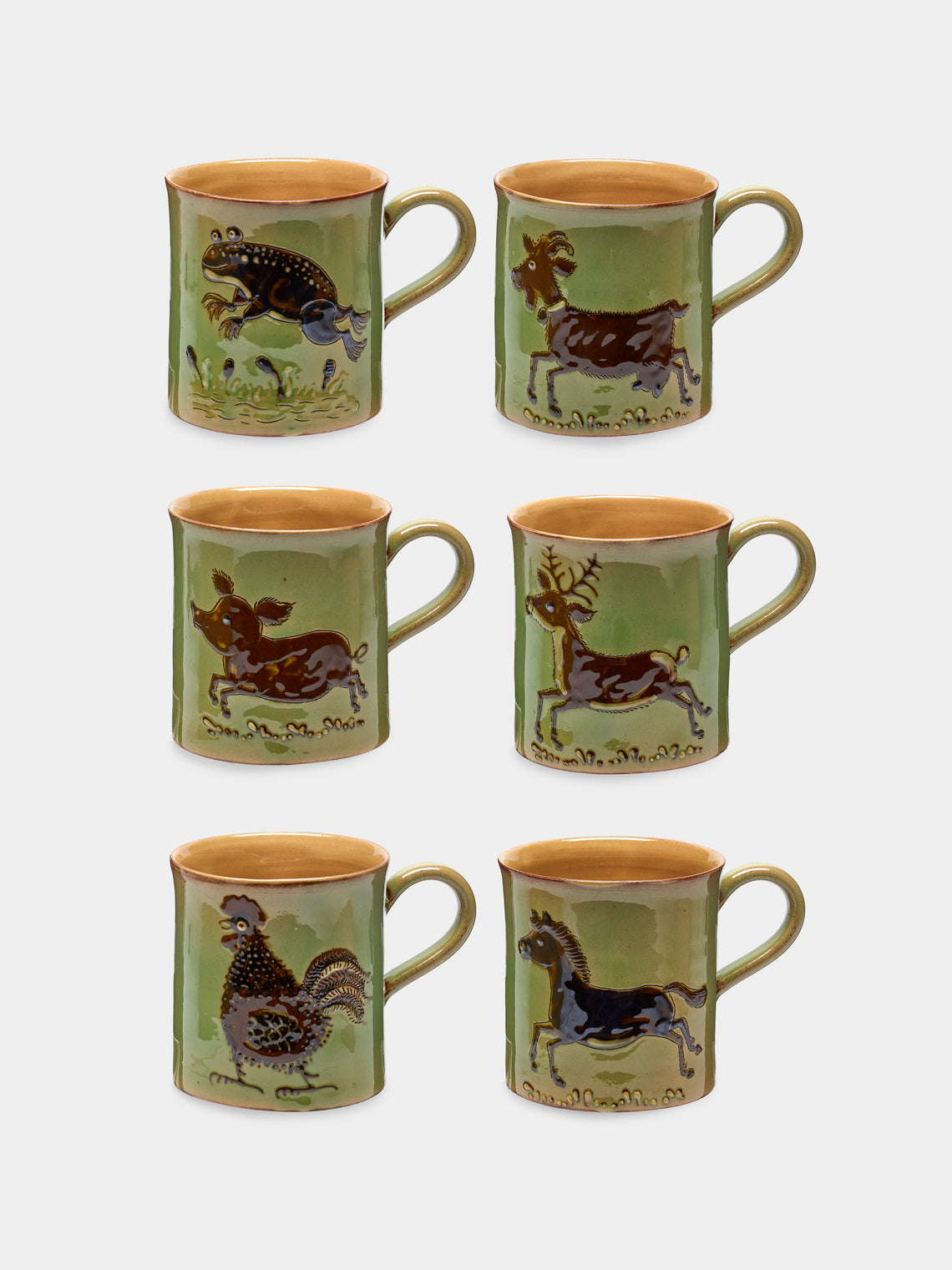 Poterie d’Évires - Animals Hand-Painted Ceramic Mugs (Set of 6) - Light green - ABASK - 