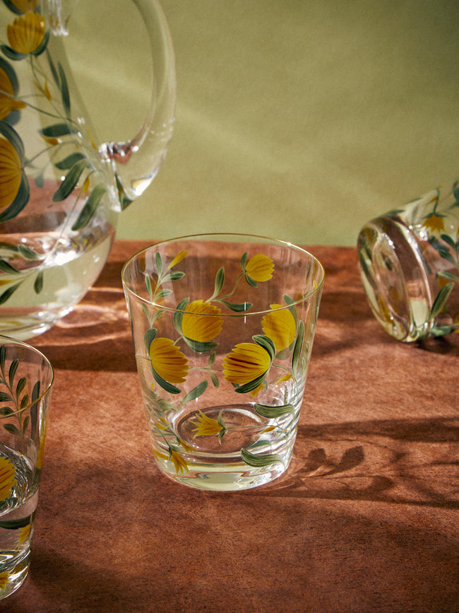 Los Vasos de Agua Clara - Jaipur Hand-Painted Crystal Tumblers (Set of 6) - Yellow - ABASK