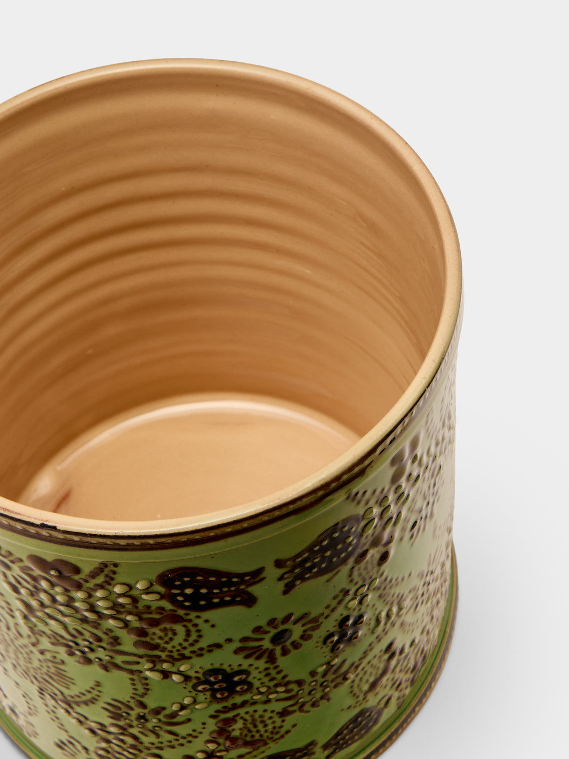 Poterie d’Évires - Flowers Hand-Painted Ceramic Medium Lidded Pot - Green - ABASK