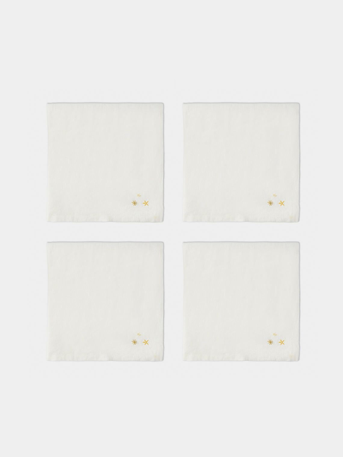 Anut Cairo - Starry Hand-Embroidered Linen Napkins (Set of 4) - White - ABASK
