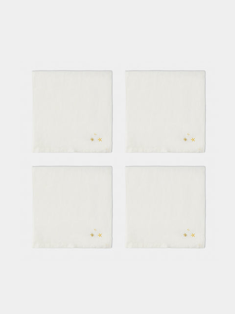 Anut Cairo - Starry Hand-Embroidered Linen Napkins (Set of 4) - White - ABASK