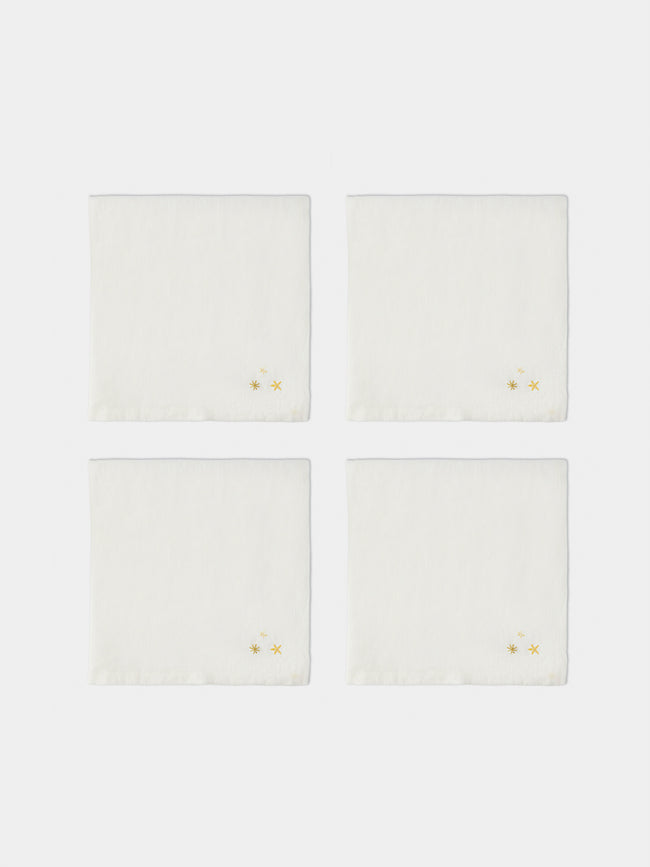 Anut Cairo - Starry Hand-Embroidered Linen Napkins (Set of 4) - White - ABASK