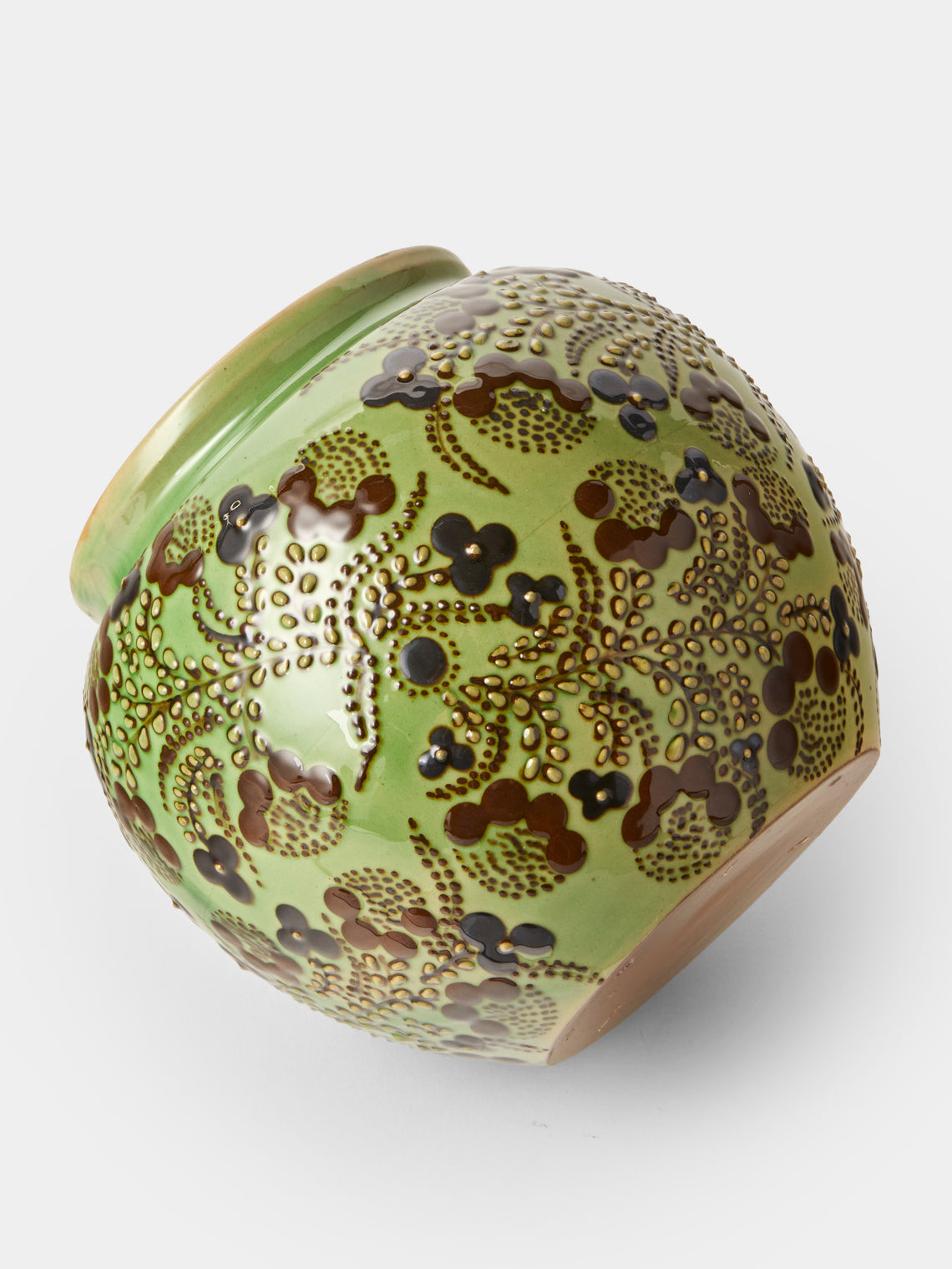 Poterie d’Évires - Flowers Hand-Painted Ceramic Vase (7in/18cm) - Green - ABASK