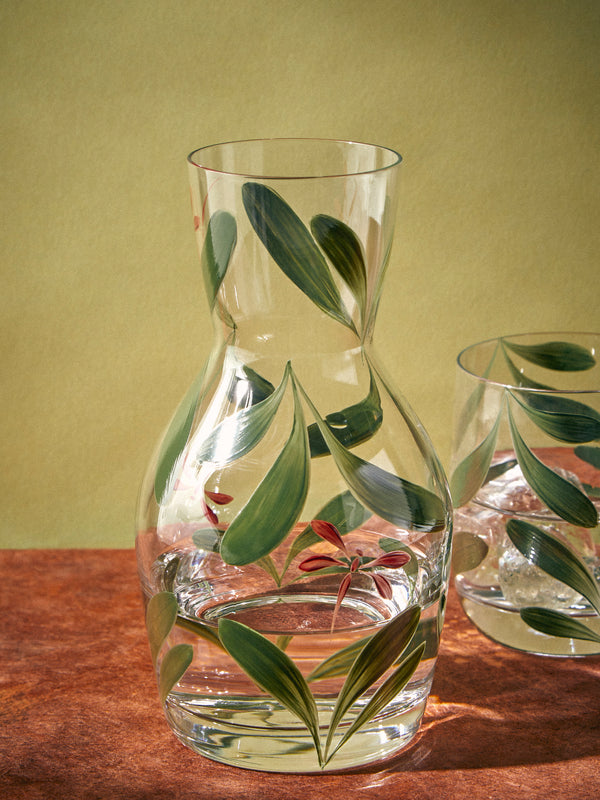 Los Vasos de Agua Clara - Dragonfly Hand-Painted Crystal Carafe and Tumbler - Green - ABASK