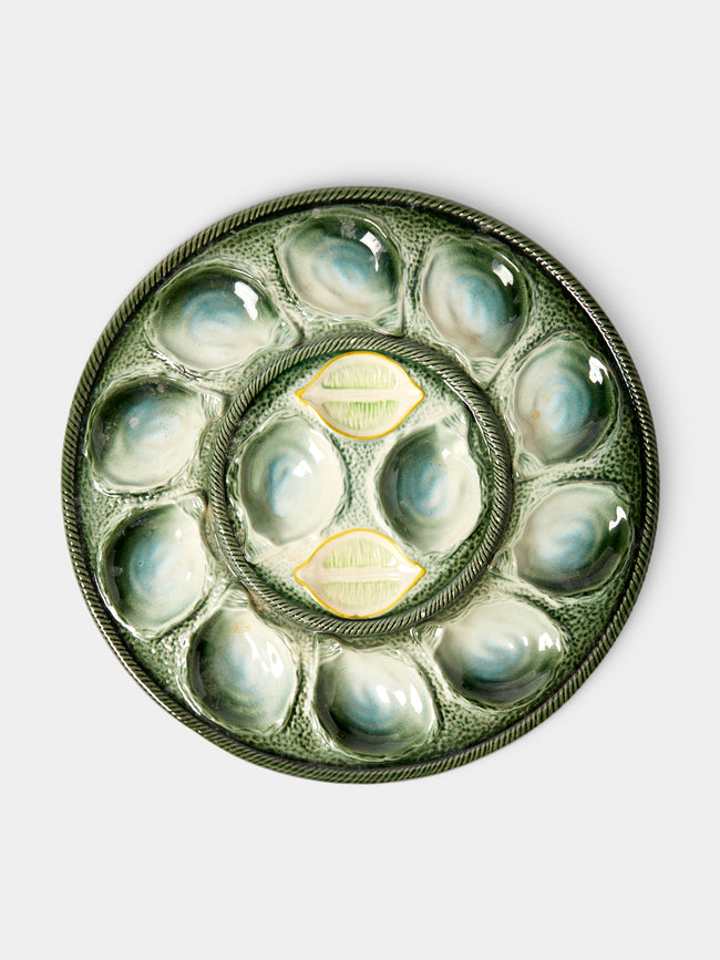 Antique and Vintage - Mid-Century Majolica Ceramic Oyster Plate (14.5in/37.5cm) - Multiple - ABASK - 