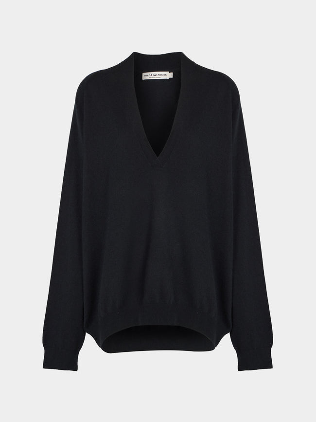 Arch4 - Oona Baby Goat Cashmere V-Neck Sweater | Size: S - Black - ABASK - 