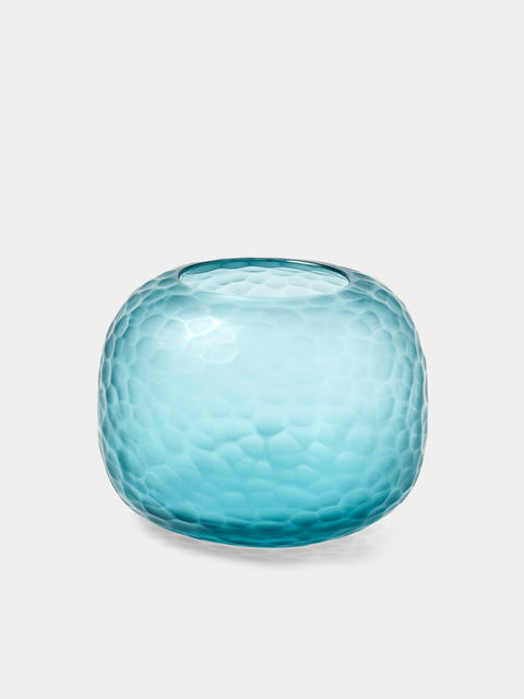 Micheluzzi Glass - Riccio Acqua Diamante Hand-Blown Murano Glass Vase (6in/15cm) - Blue - ABASK - 