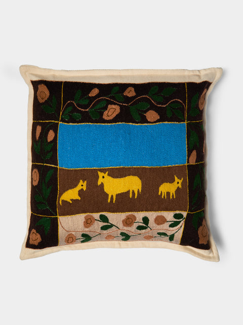 Saved NY - Hand-Embroidered Cashmere Pillow (21.5in/55cm) - Multiple - ABASK - 