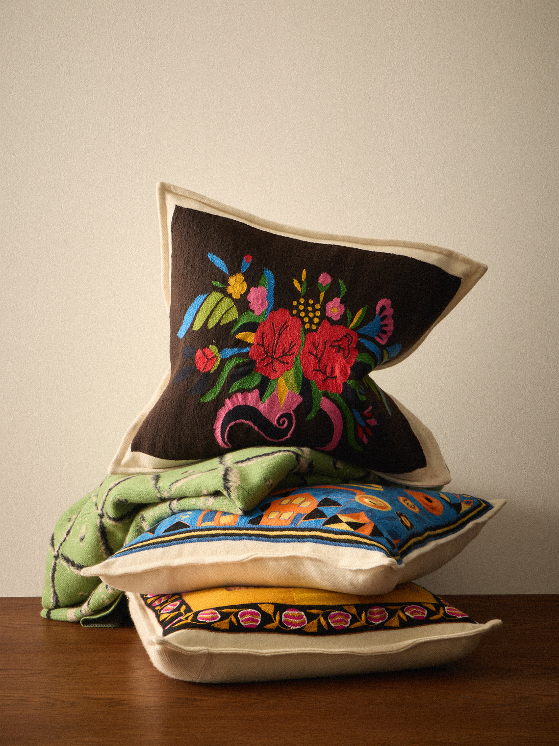 Saved NY - Hand-Embroidered Cashmere Pillow (21.5in/55cm) - Multiple - ABASK