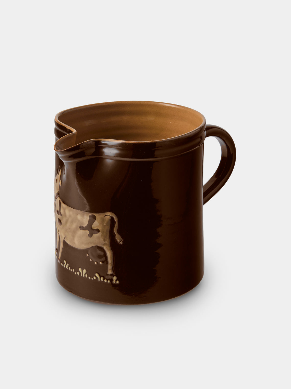 Poterie d’Évires - Cows Hand-Painted Ceramic Straight-Edge Medium Jug - Dark Brown - ABASK - 