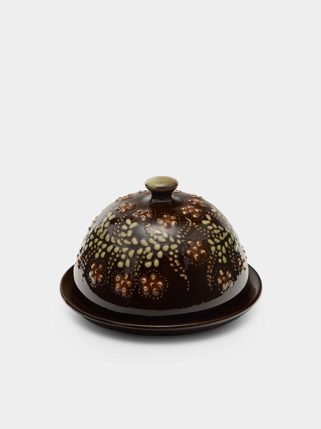Poterie d’Évires - Flowers Hand-Painted Ceramic Small Lidded Butter Dish - Dark brown - ABASK - 