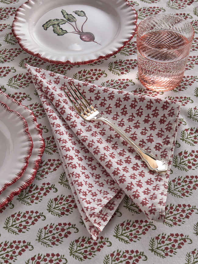 Chamois - Dancing Star Block-Printed Cotton Napkins (Set of 8) - Red - ABASK