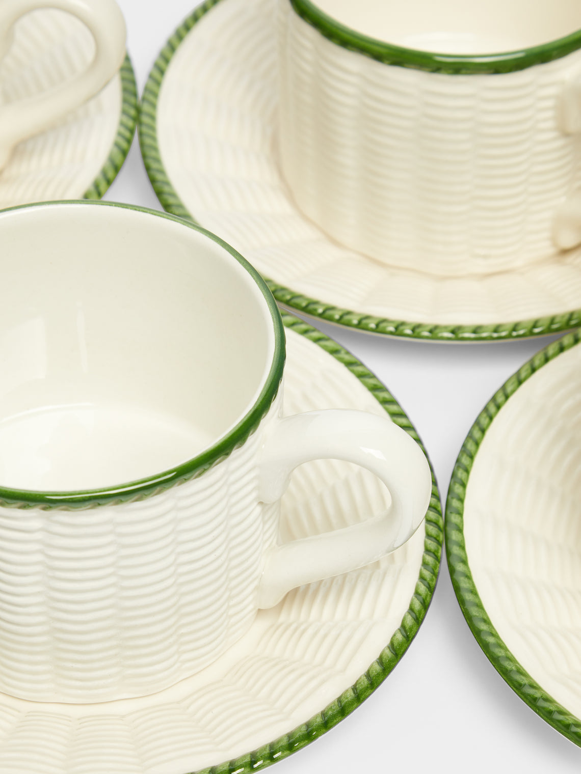 Wicker Hand-Painted Ceramic Teacups and Saucers (Set of 4)