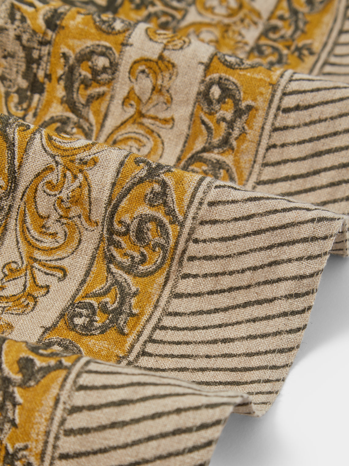 Chamois - Ornamental Block-Printed Linen Rectangular Tablecloth (138in/3.5m) - Multiple - ABASK