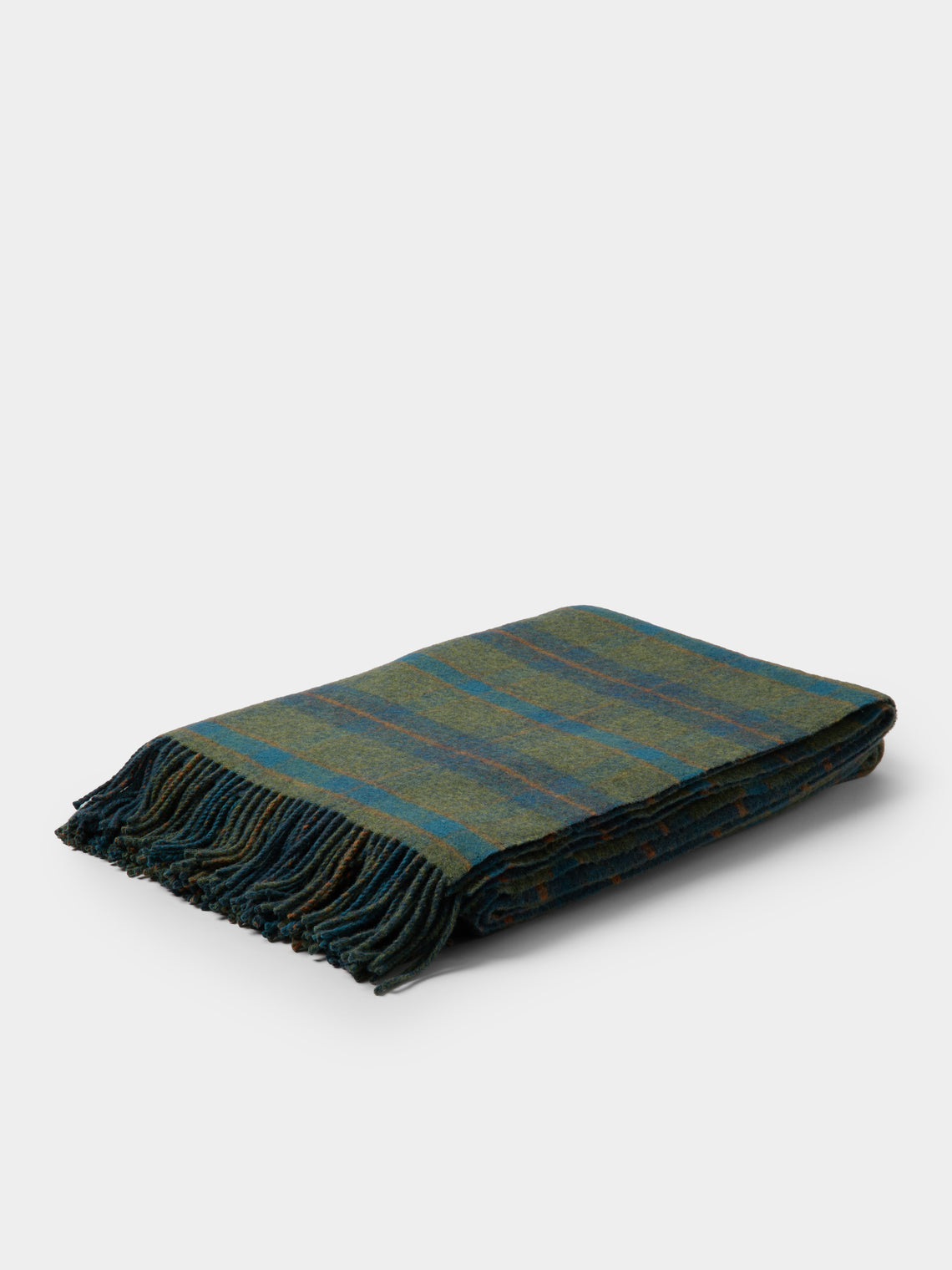 Johnstons of Elgin - Double-Faced Wool Check Throw (75in/1.9m) - Green - ABASK
