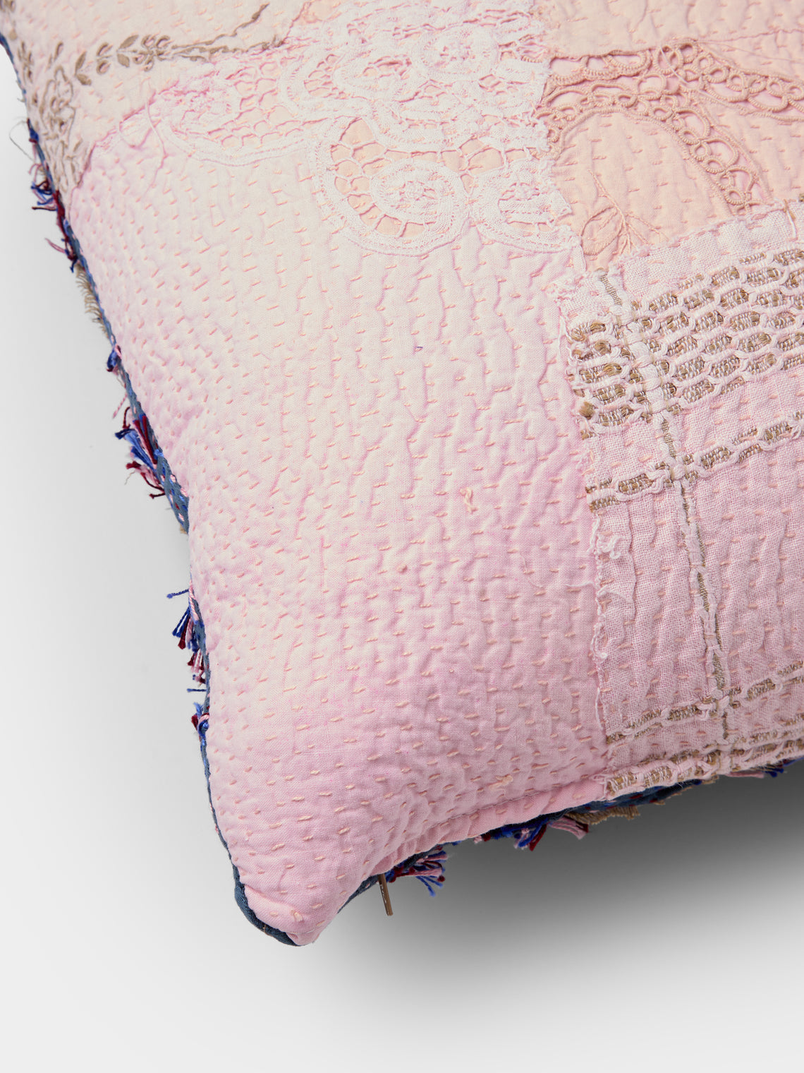 By Walid - 19th-Century Victorian Needlepoint Wool and Cotton Patchwork Cushion (19.5in/50cm) - Multiple - ABASK