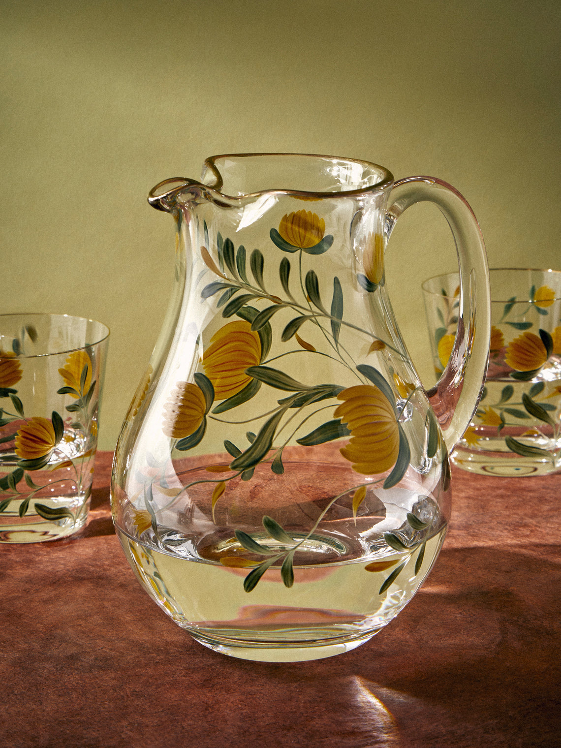 Los Vasos de Agua Clara - Jaipur Hand-Painted Crystal Jug - Yellow - ABASK