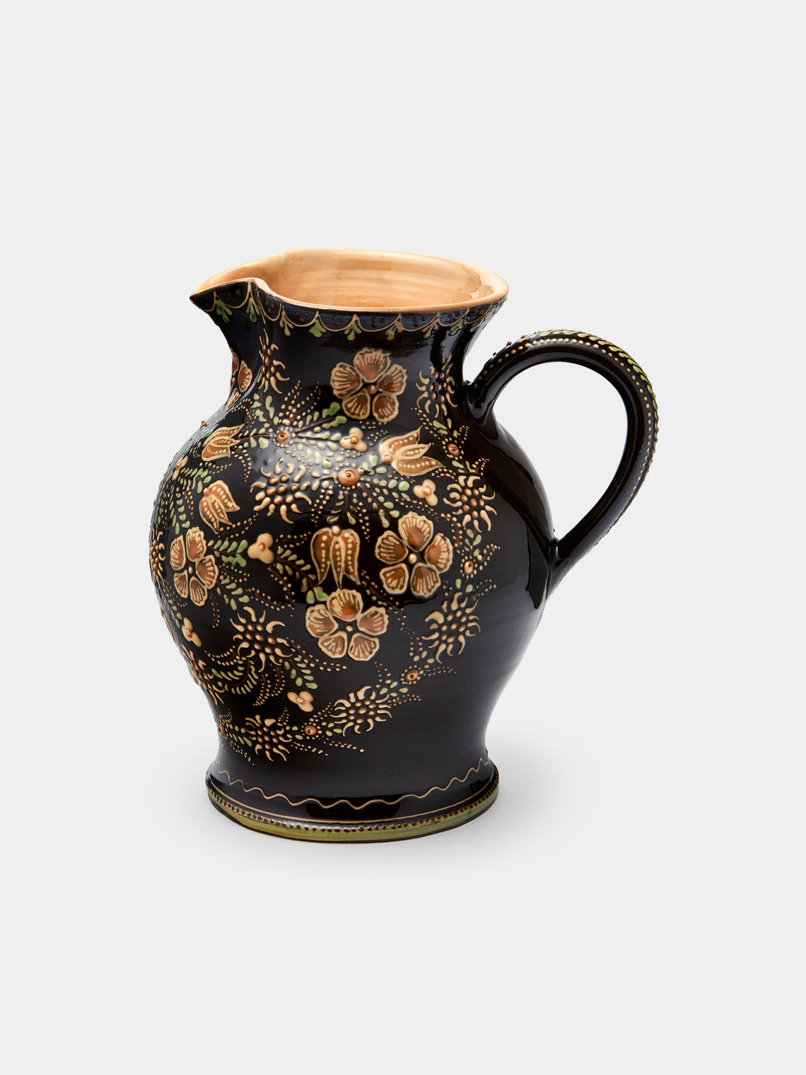 Poterie d’Évires - Flowers Hand-Painted Ceramic Large Round Jug - Dark brown - ABASK