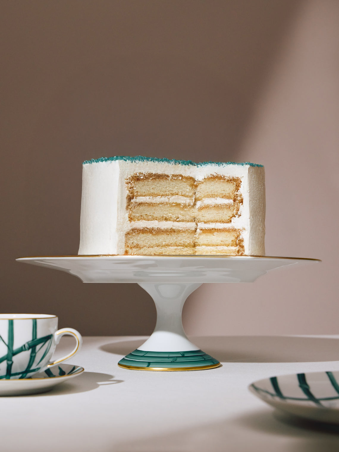 Marie Daage - Jardin d'Arashiyama Hand-Painted Porcelain Cake Stand - White - ABASK