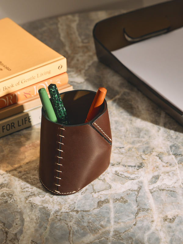 Oscar Maschera - Antonio Leather Pen Pot - Dark Brown - ABASK