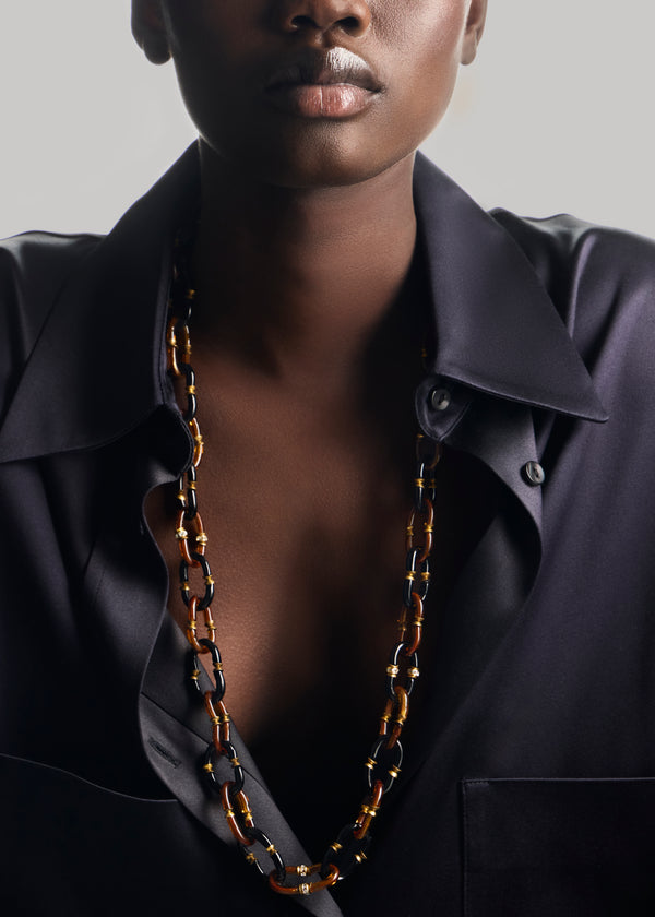 Mahnaz Collection - Vintage 1960s Archimede Seguso Murano Glass, Rhinestone and Gilt Brass Necklace - Brown - ABASK