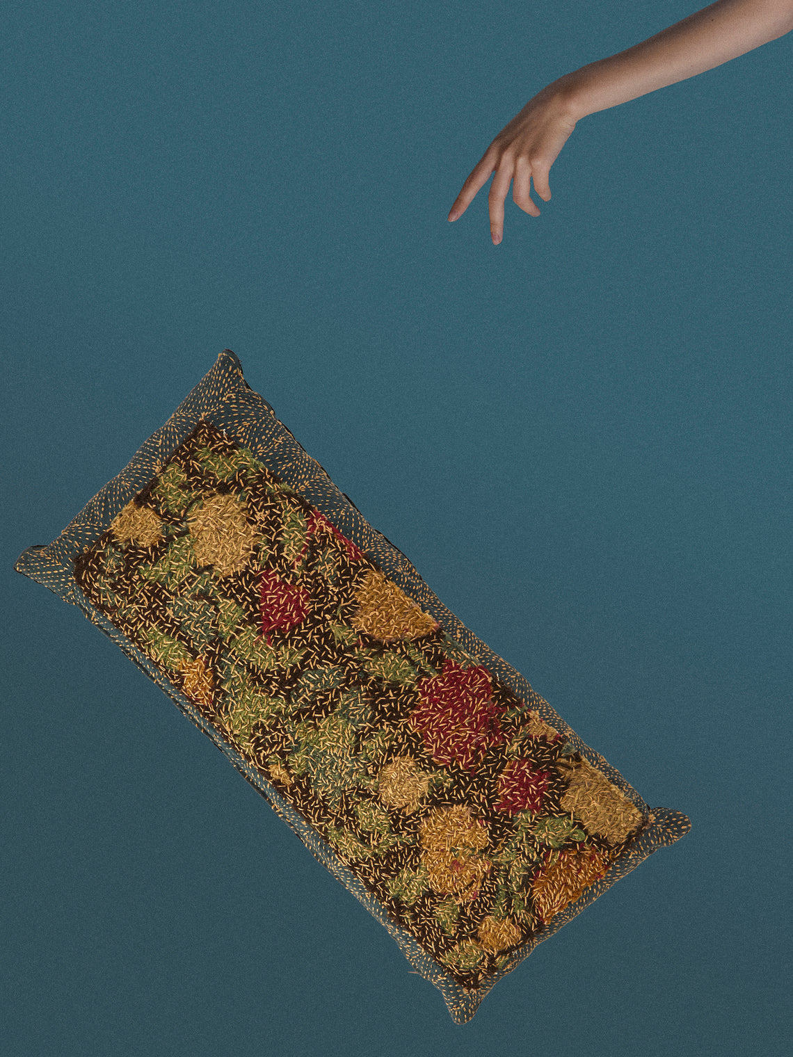 By Walid - 19th-Century Needlepoint Wool, Linen and Velvet Cushion (23.5in/60cm) - Multiple - ABASK