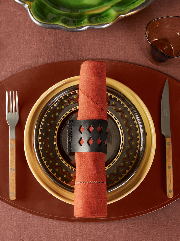 Poterie de Cliousclat - Hand-Painted Slipware Salad / Dessert Plates – 8in/21.5cm (Set of 4) - Black - ABASK