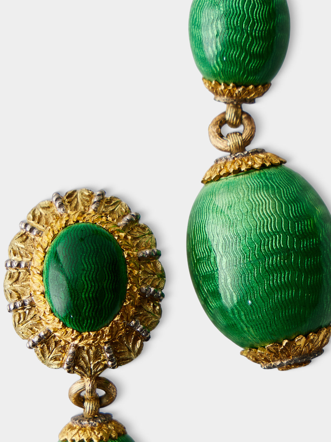 Mahnaz Collection - Vintage 18-Karat Gold Guilloché Enamel Drop Earrings - Green - ABASK