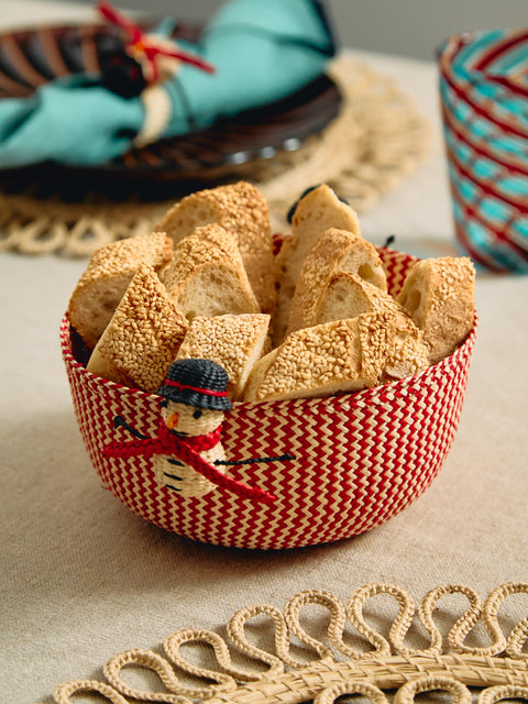 Coro Cora - Snowmen Handwoven Iraca Palm Bread Baskets (Set of 2) -  - ABASK