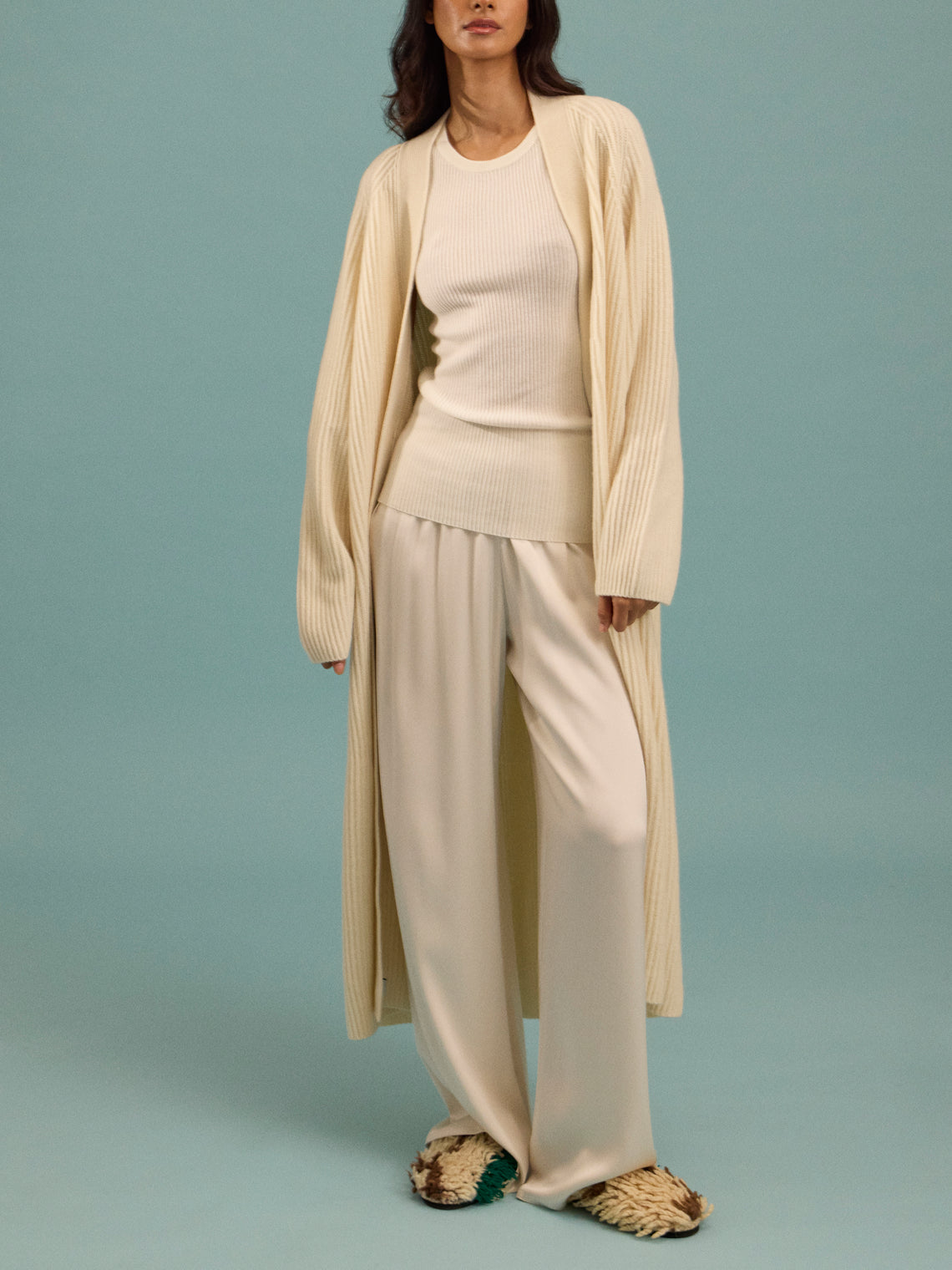 Dusan - Ribbed Wool Long Cardigan | One Size - Ivory - ABASK