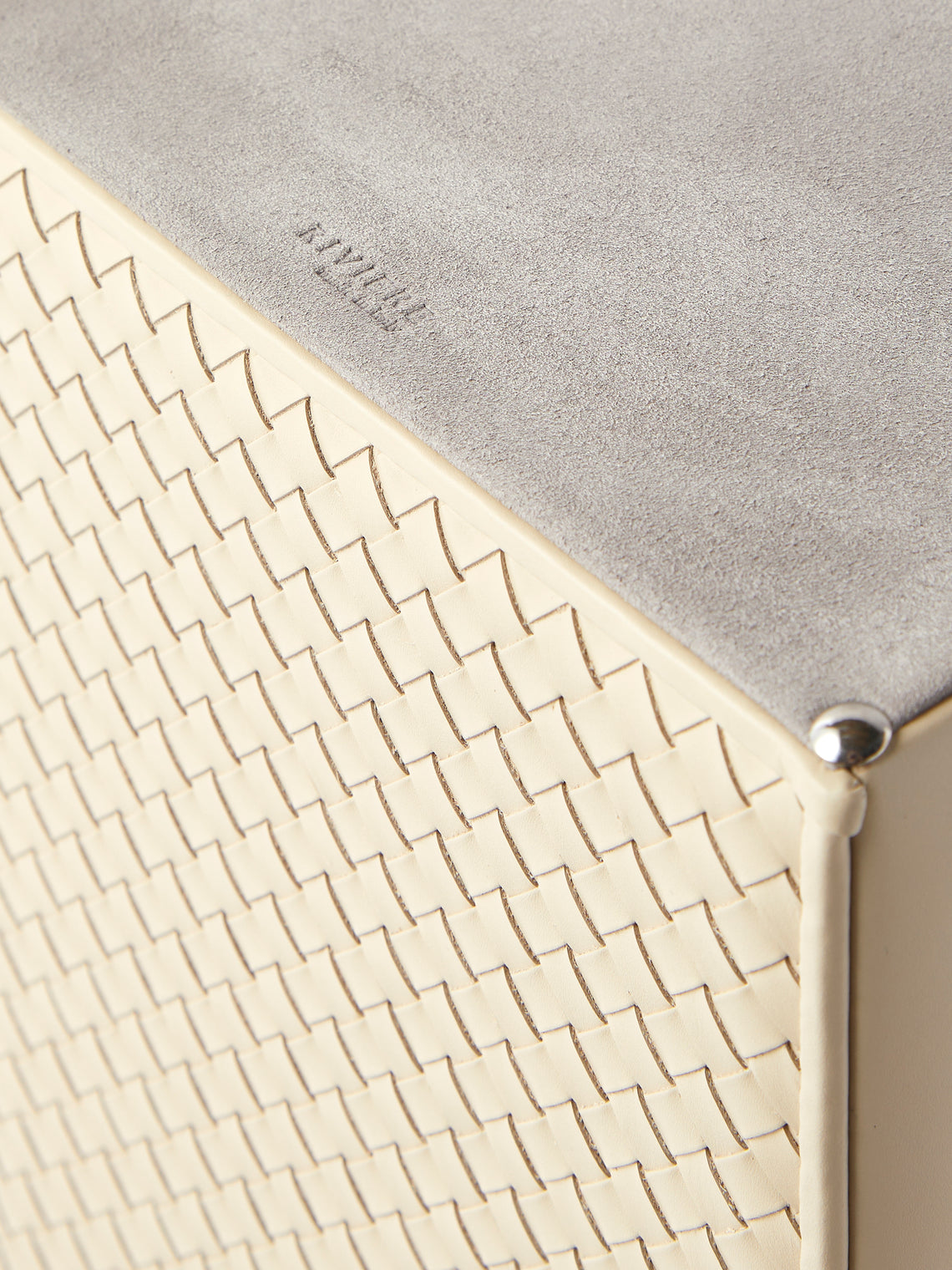 Riviere - Ivo Woven Leather Wastepaper Bin - Ivory - ABASK