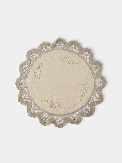 Rolane du Dreuih Creations - Lacework Linen Large Round Placemats (Set of 4) - Beige - ABASK - 