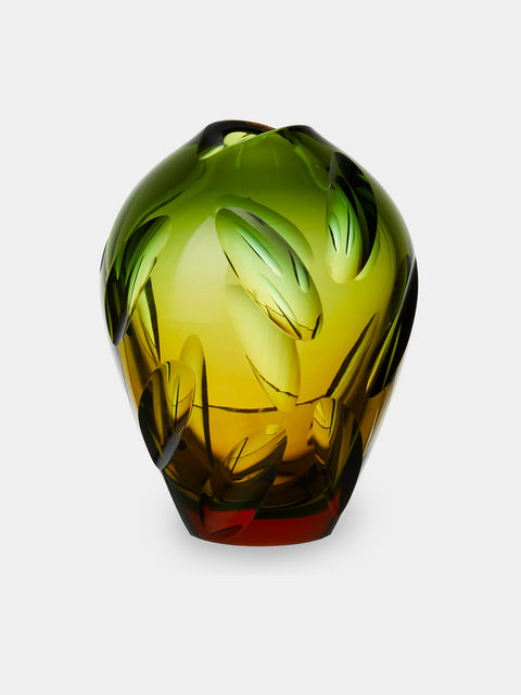 Antique and Vintage - 1970s Val Saint Lambert Crystal Vase (8in/20cm) - Green - ABASK - 