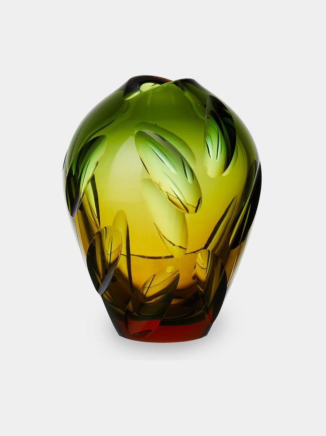 Antique and Vintage - 1970s Val Saint Lambert Crystal Vase (8in/20cm) - Green - ABASK - 